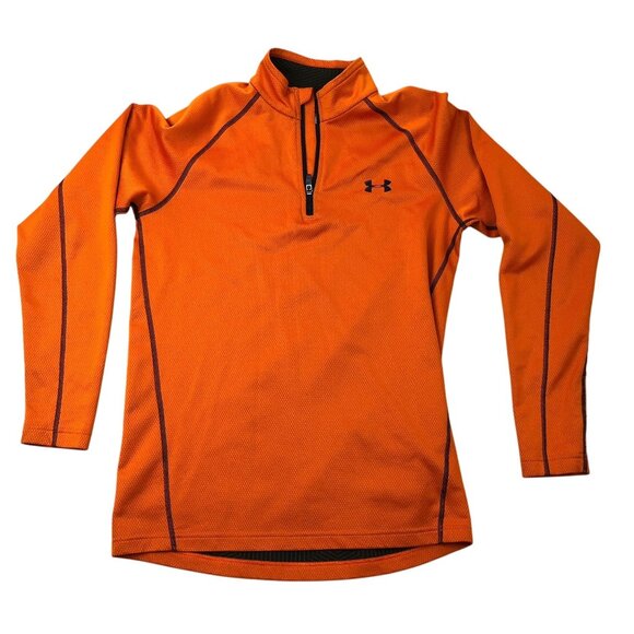 Under Armour Men Sweater Medium Orange ColdGear Fitted 1/4 Zip Pullover Athletic - Picture 1 of 12